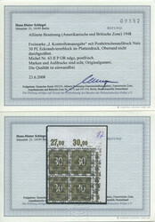 30 Pf. Ziffern mit Netzaufdruck, postfrischer Eckrand-4er-Block im ...